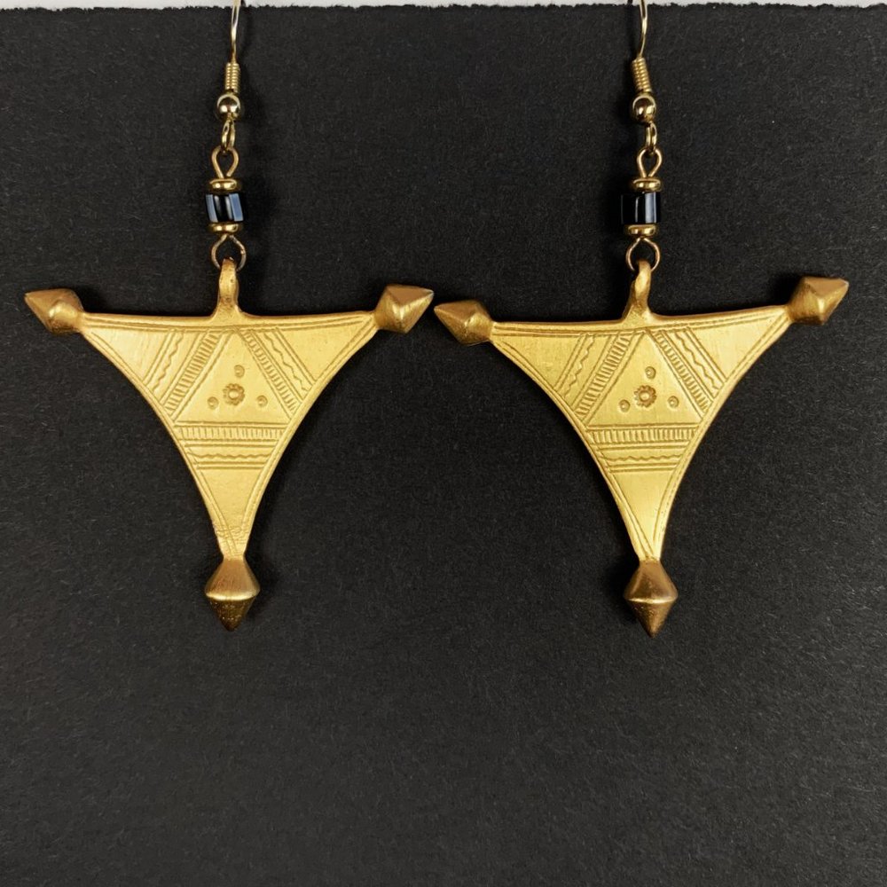 Brass Gold Etched Triangle Earrings with Pattern